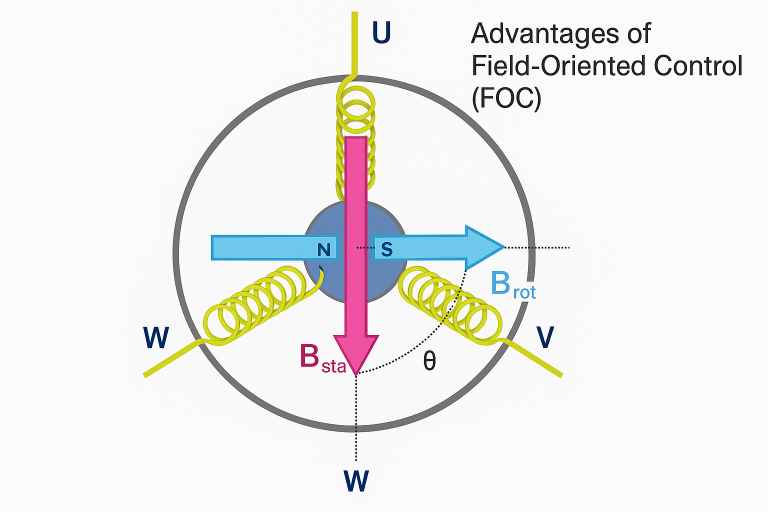 Eigene Illustration von ASM Elektronik – Funktionsprinzip des FOC (Field-Oriented Control)