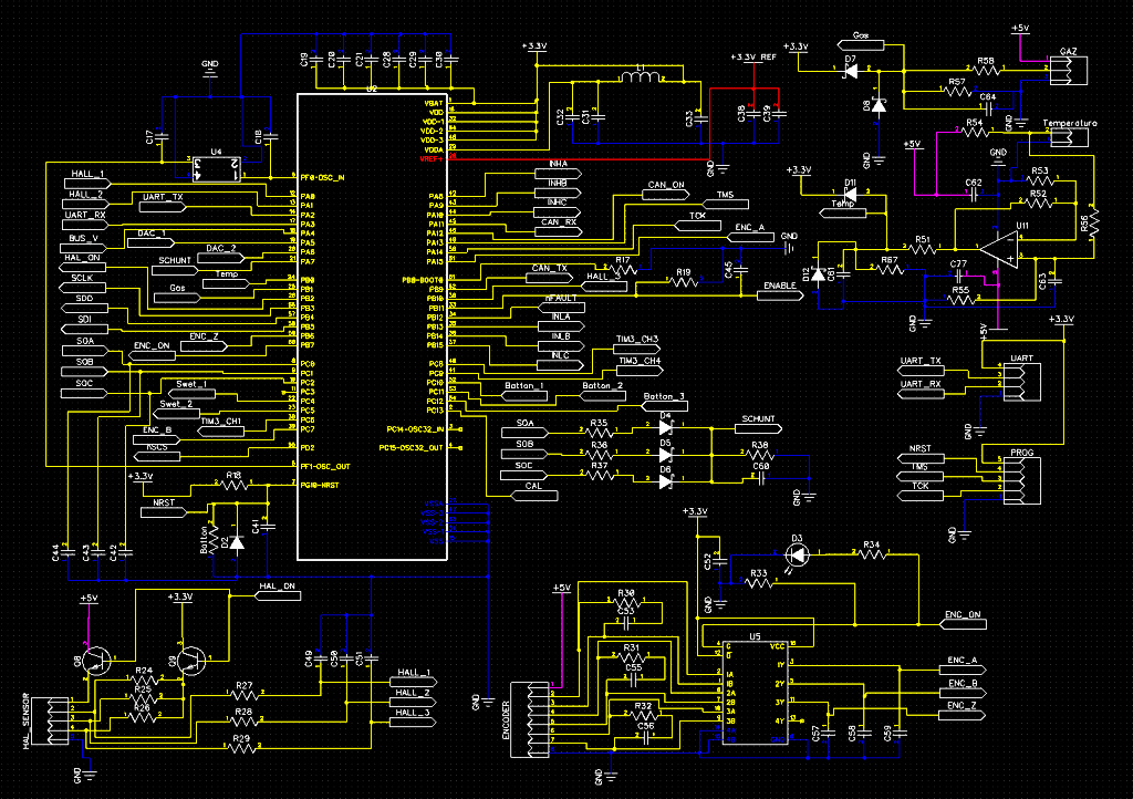 Detailansicht der STM32 Mikrocontroller Schaltung mit FOC-Steuerung