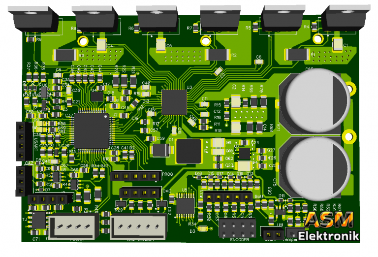 Vektorcontroller auf Basis von STM32 – vierlagige Leiterplatte für bürstenlose Gleichstrommotoren (BLDC) mit DRV8323, ADC, CORDIC und SPI-Kommunikation. Entwickelt für Elektroscooter, Industrieanwendungen und Forschung.